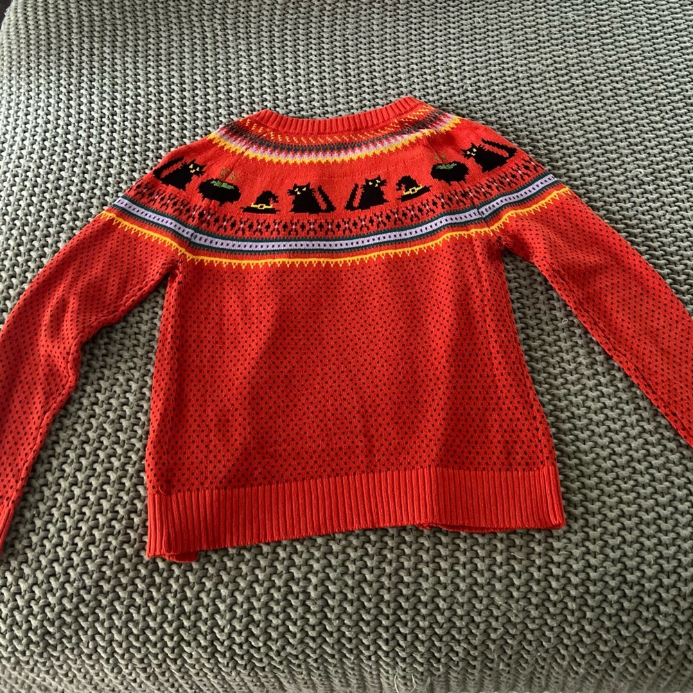 Modcloth orange Halloween cats cauldron witch Patterned Women's Cardigan - Picture 3 of 3